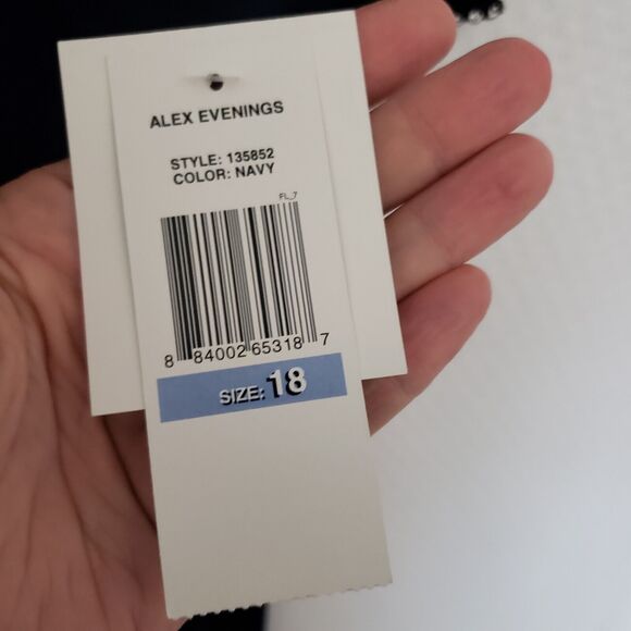 NWT-Alex Evenings Rhinestone Embellished Bateau‎ Navy Jersey Dress Plus Size 18 - Picture 9 of 14